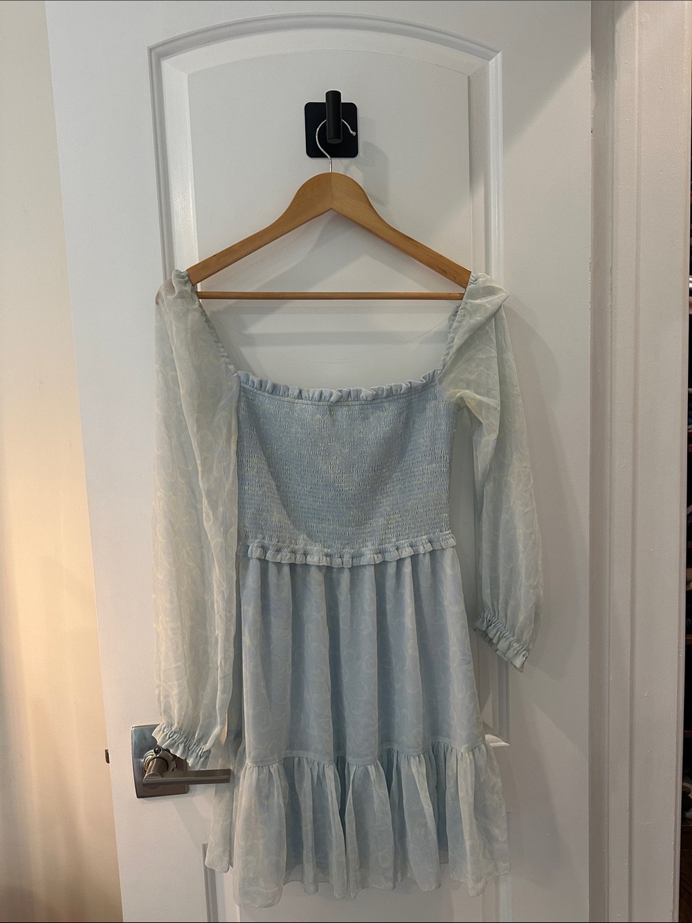 Wilfred Pale Blue Smocked Tiered Chiffon Dress